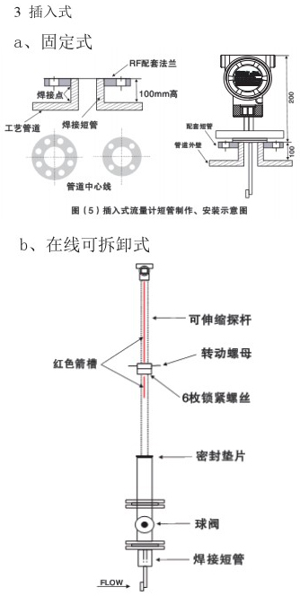 靶式氣體流量計(jì)插入式安裝示意圖